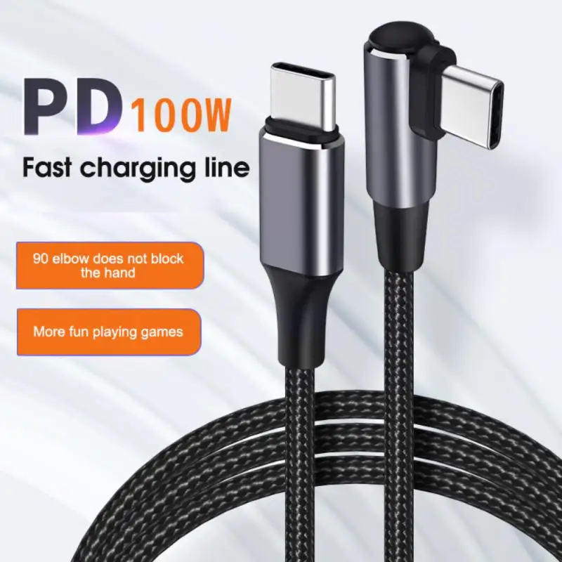 RYRA 0.5/1/2m USB Type C To USB C Cable 100W PD 5A Right Angle Fast Charging Type-C Date Wire For MacBook Xiaomi Samsung