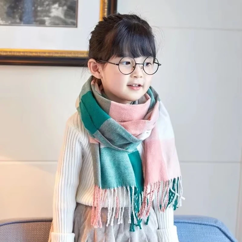 Autumn/winter children's plaid scarf imitation cashmere warm lengthened and thickened scarf for boys, girls and babies