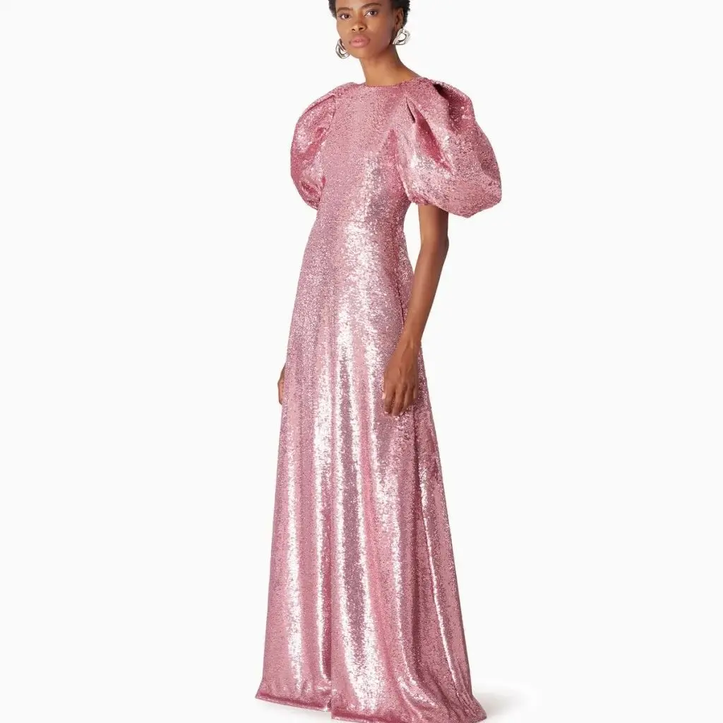 O-Nekc Korte Mouw Sparkly Vrouwen Kleding Bubble Jurk Vrouw Elegante Jurk Vrouwen Voor Wedding Party Floor Lengte Avond jurken