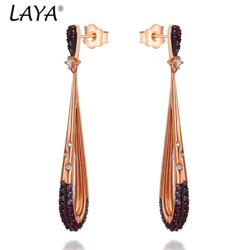 

Laya New Earrings 925 Sterling Silver Zircon Drop Earrings Red Gang For Women Birthday gifts Original Modern Jewelry Trend