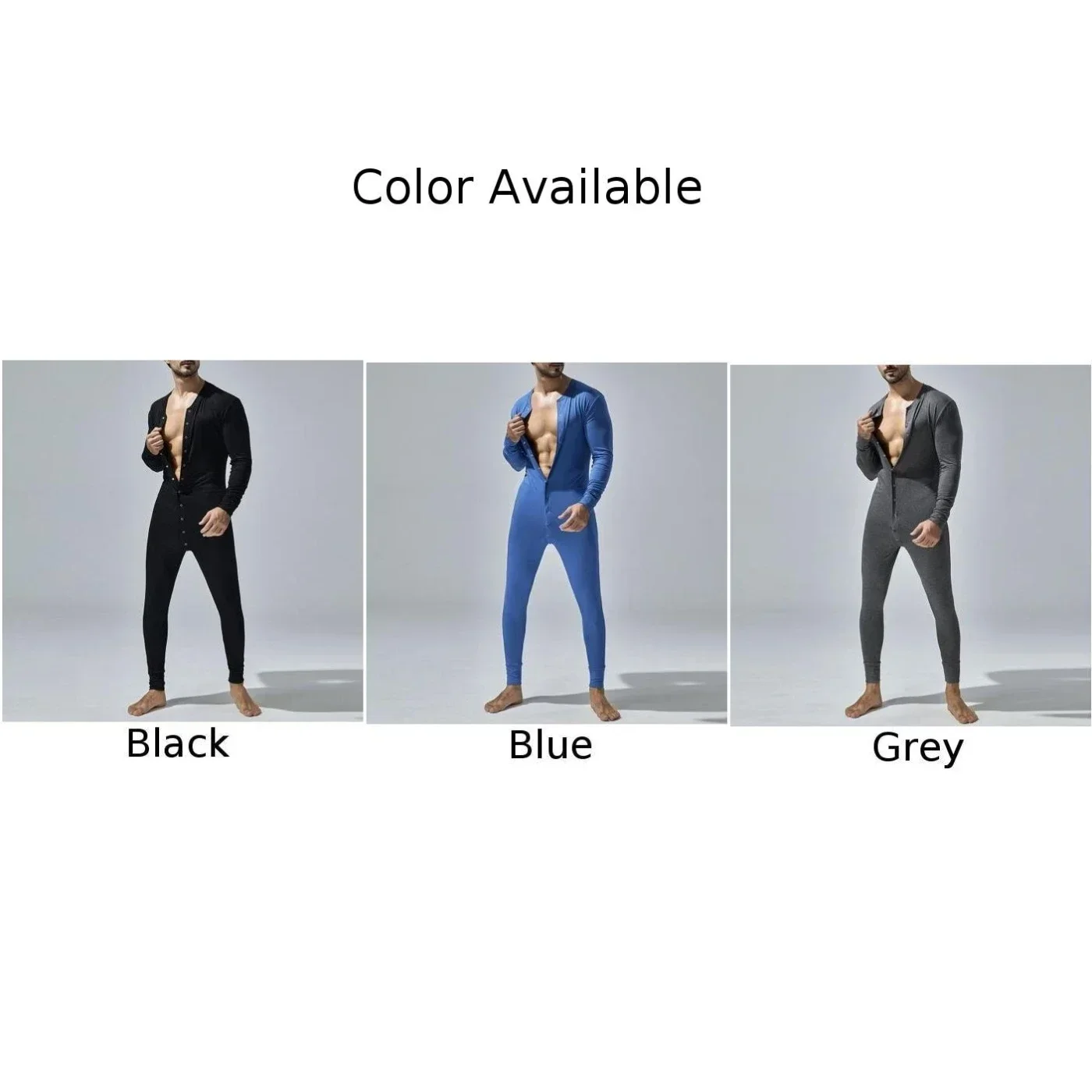 Mens Jumpsuit Romper Pajamas Button Down Bodysuit Long Sleeve Bodycon Sleepwear Single-breasted Comfortable Clothes M-XXL