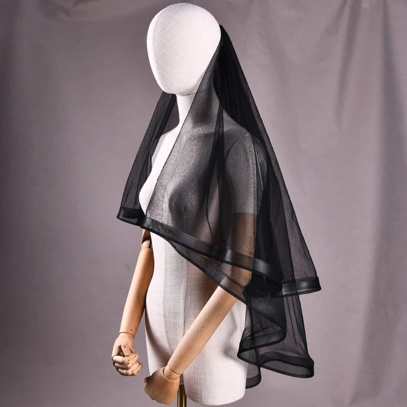 

Dark Veil Simple Veils Head Covering Wedding Hair Accessories Black Wedding Veil Headscarf Mantilla Black Veil X3UD