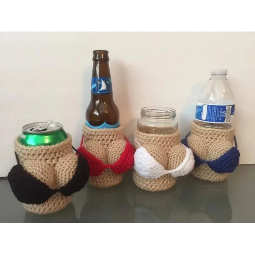 Creative Bottle Cozy Beer Removable Bikinis Covers Handmade Knitted Wine Can Bottle Soda Drinks Novel Gifts for Party Bars Home