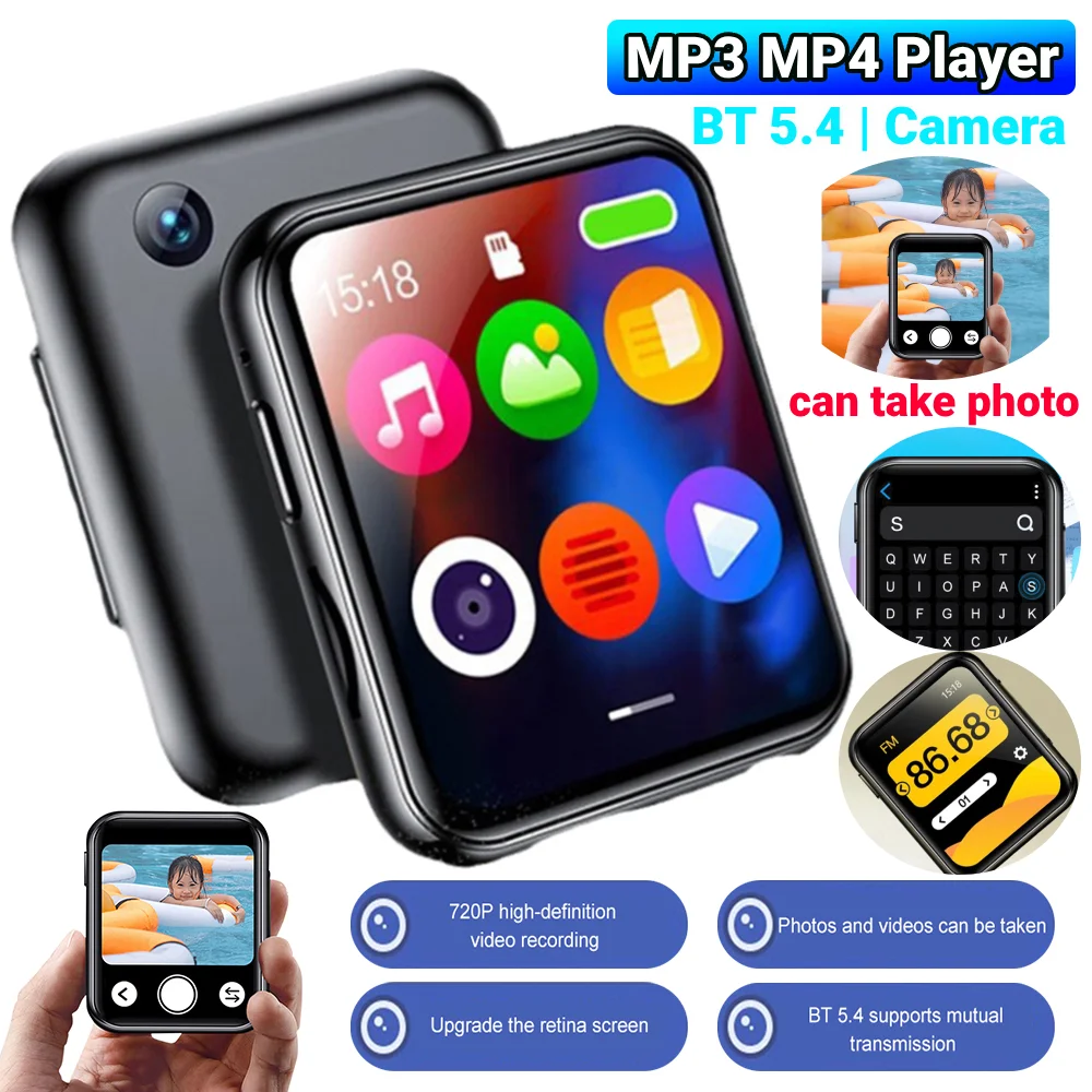 كاميرا مشغل MP3 بلوتوث 5.4 مشغل MP4 وكمان HiFi مشغل موسيقى MP3 1.96 بوصة كامل شاشة تعمل باللمس مسجل كاميرا سبائك الزنك