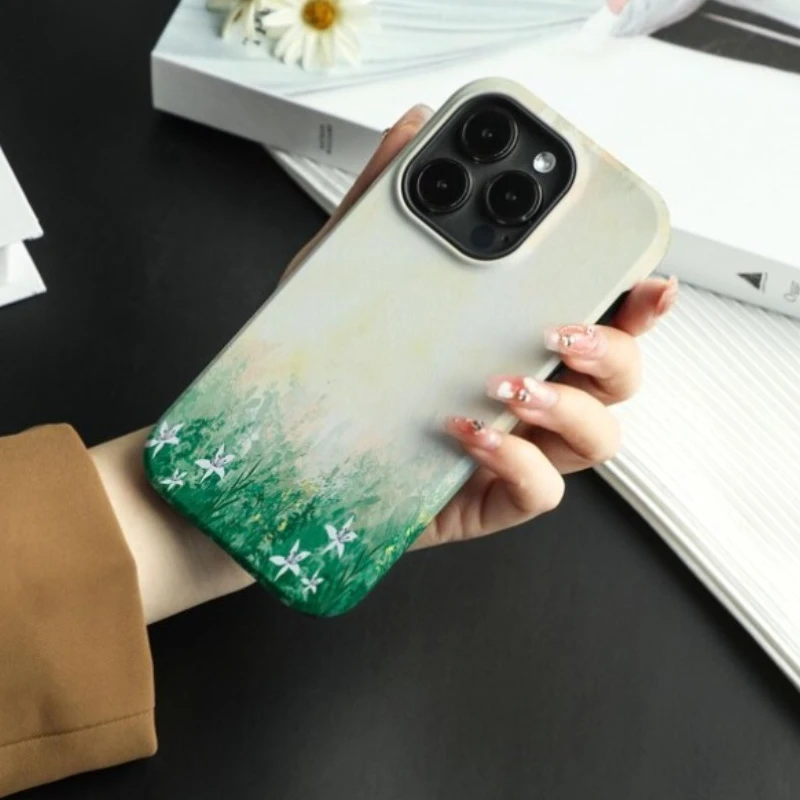 حافظة هاتف مغناطيسية لهاتف آيفون 17 16 15 14 13 12 11 16e Air PRO Plus مطبوعة بالعشب الأخضر غطاء مقاوم للصدمات من الأكريليك الصلب #2