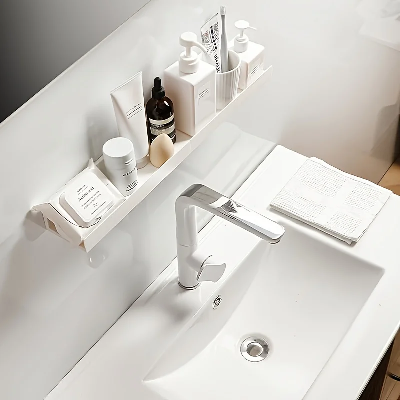 رف الحمام مخزن للمكياج، رف منظم، أرفف ذاتية اللصق بدون حفر، رف شامبو على الحائط، رف دش
