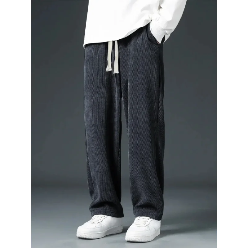 

Однотонные эластичные повседневные прямые мужские брюки с высокой талией, простые и универсальные спортивные свободные брюки