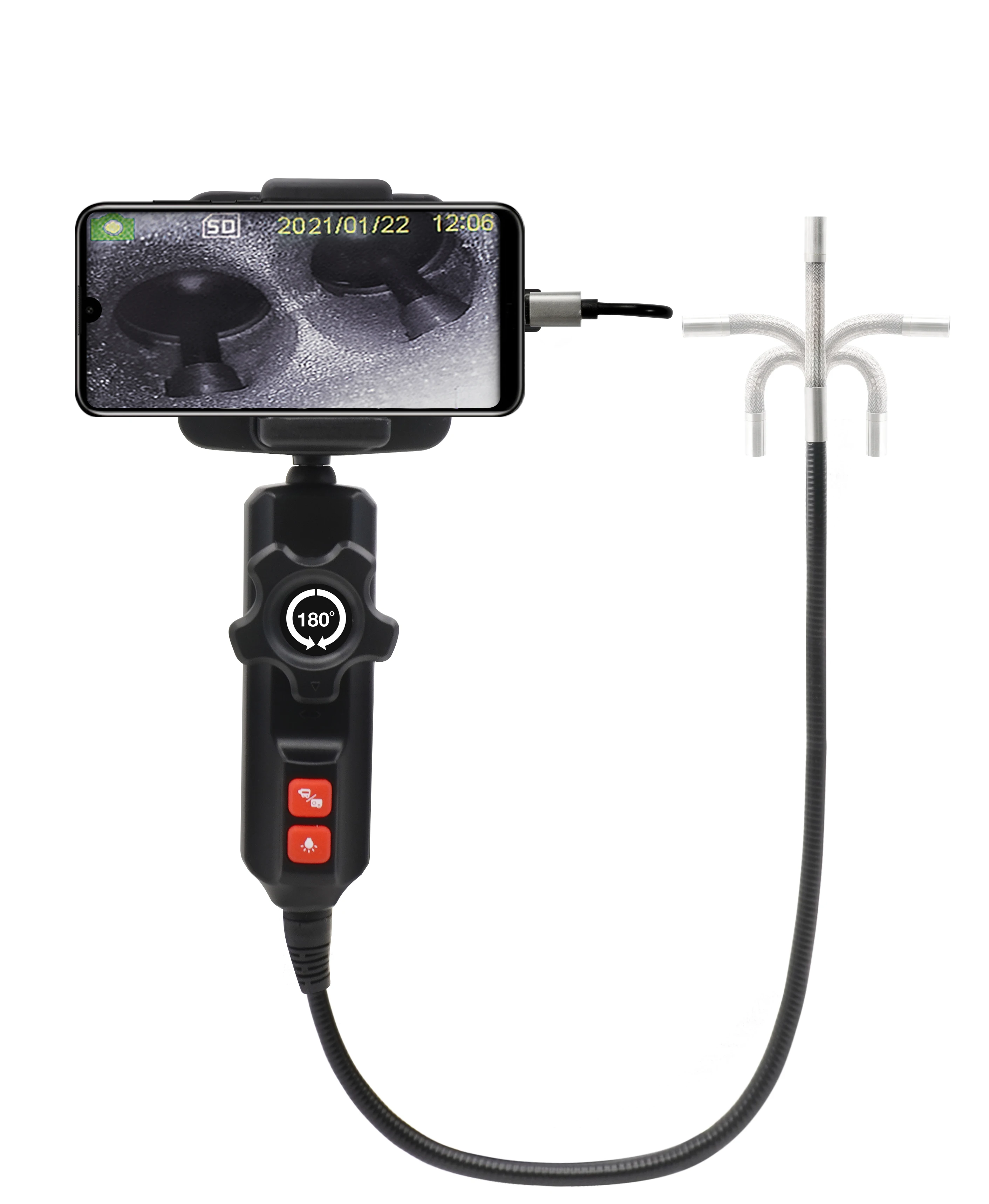 video borescope UW21 2-way articulating borescope connectable to OTG mobile phone borescope with