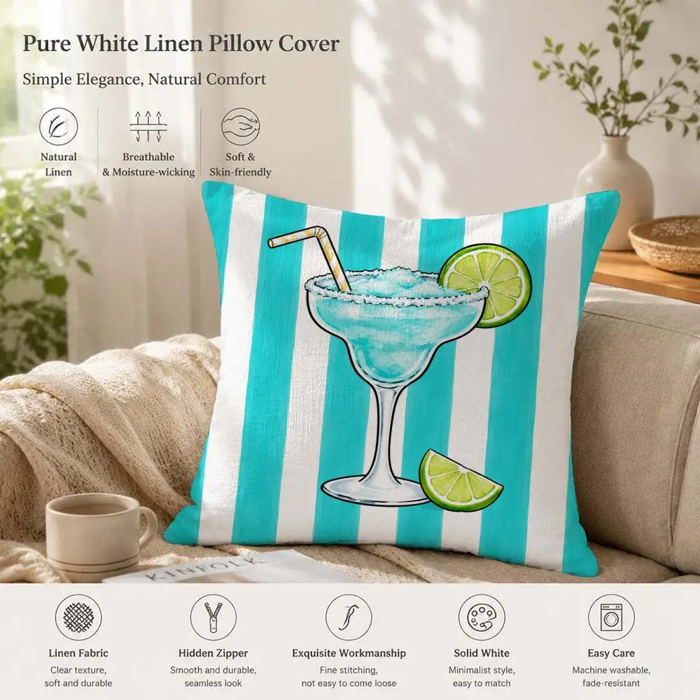 Colorful Striped Summer Cocktail Cushion Cover 1/4PCS Linen Sofa Couch Bedroom Living Room Home Office Decor Pillow Case