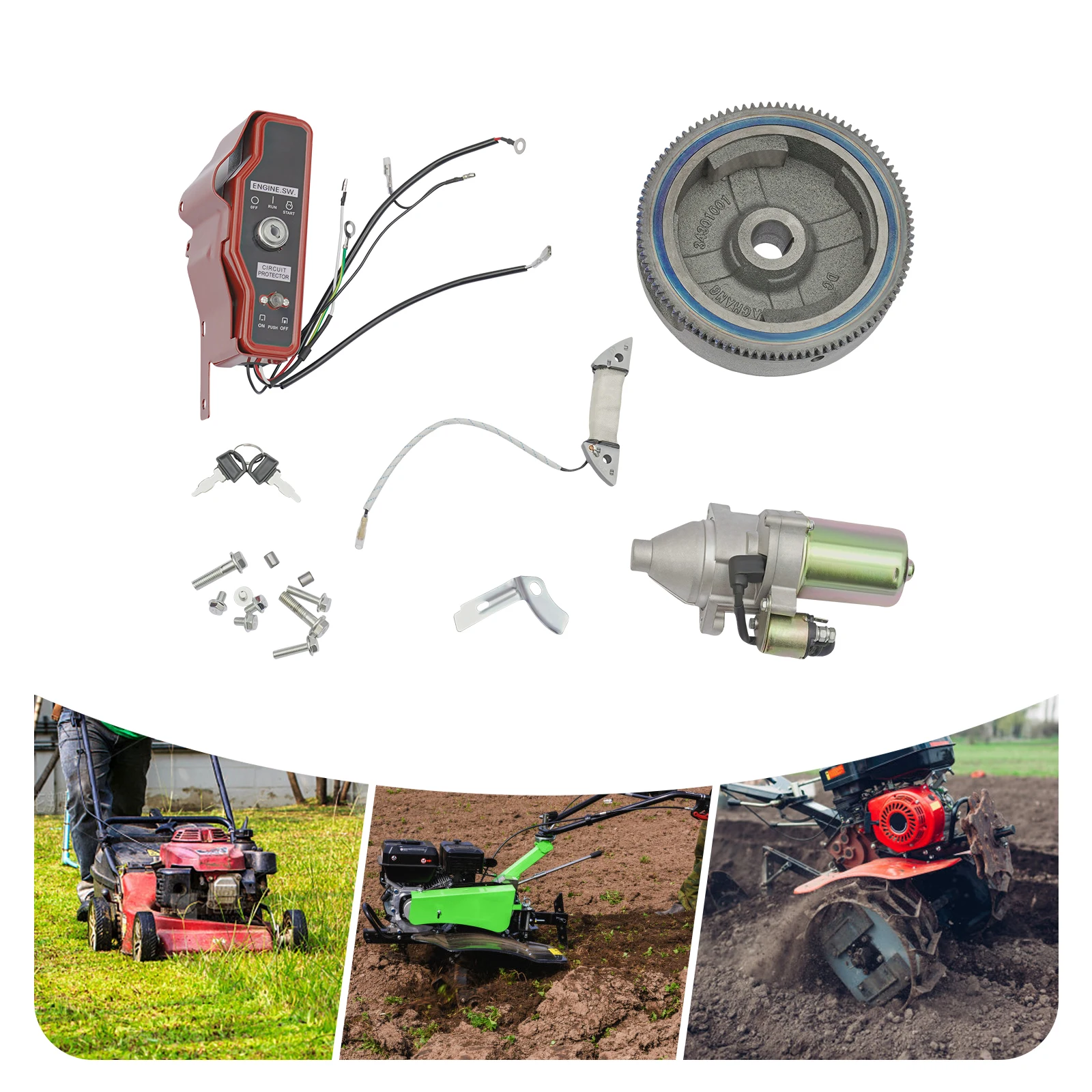 Electric Start Conversion Kit for Honda GX340 GX390 Engine 12V Starter Motor with Starter, Flywheel, Key Switch, Conversion