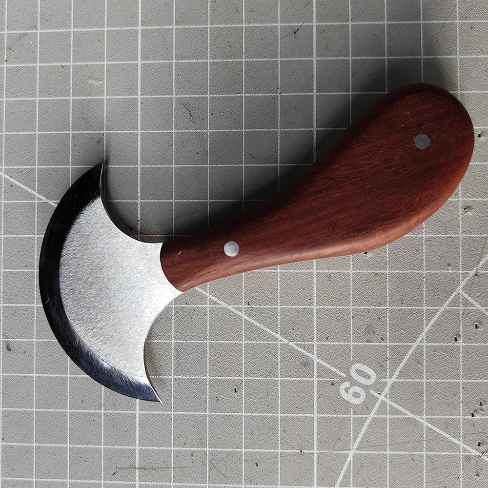 Semicircle Cutting Knife with Red Sandalwood Handle, Sharp High Speed Steel Blade, DIY Leathercraft Tools, 70mm Width