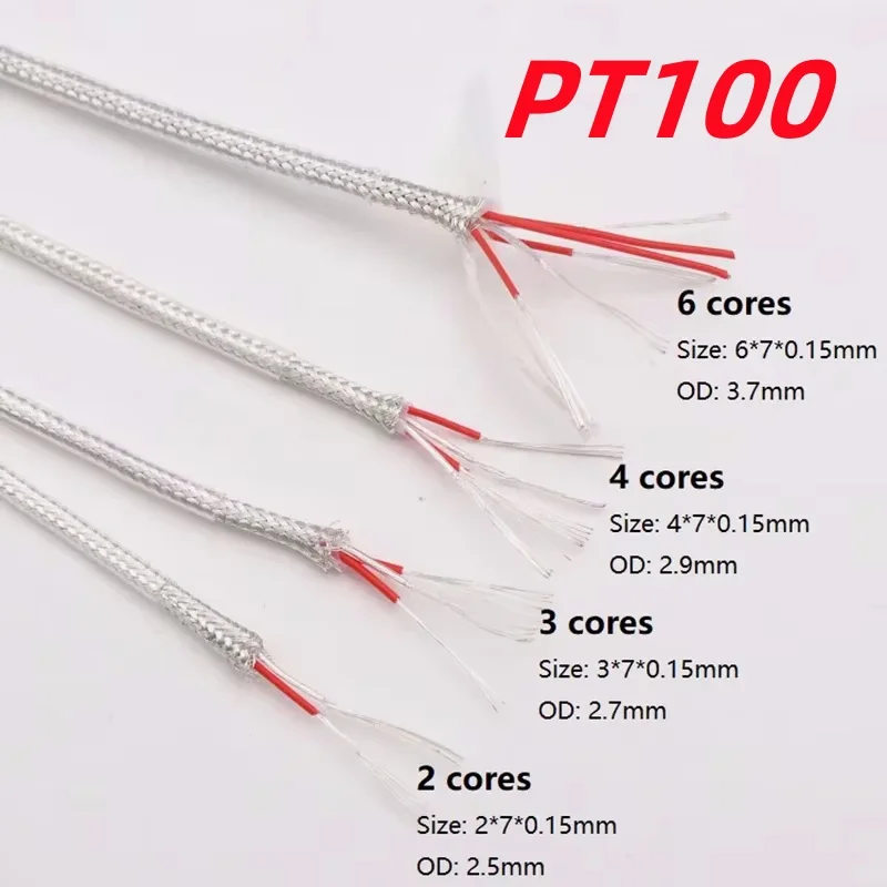 PT100 Compensation Wire 2/3/4/6 Cores PTFE Insulator Silver Plated Copper Shield Signal Line Thermal Resistance Sensor Cable