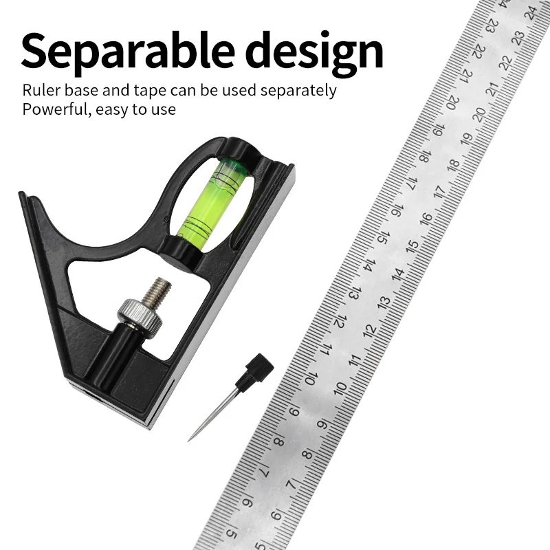 Angle Square Measuring Tools Set Precise Stainless Steel Aluminium Durable Adjustable Combination Spirit Level 12\