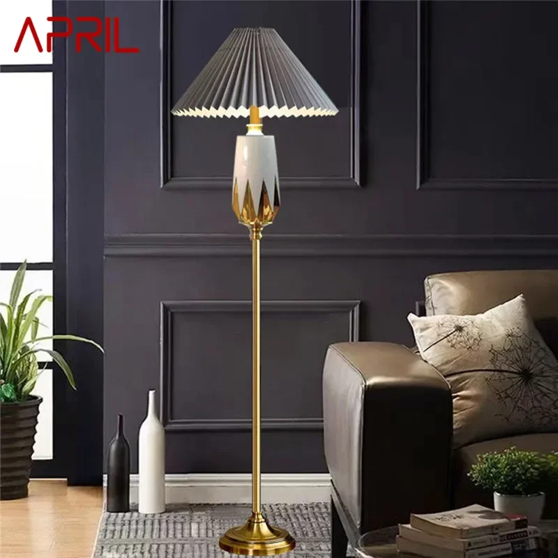 

APRIL American Retro Floor Lamp European Luxurious Bedroom Living Room Beside The Sofa Villa Hotel Decorative Standing Light