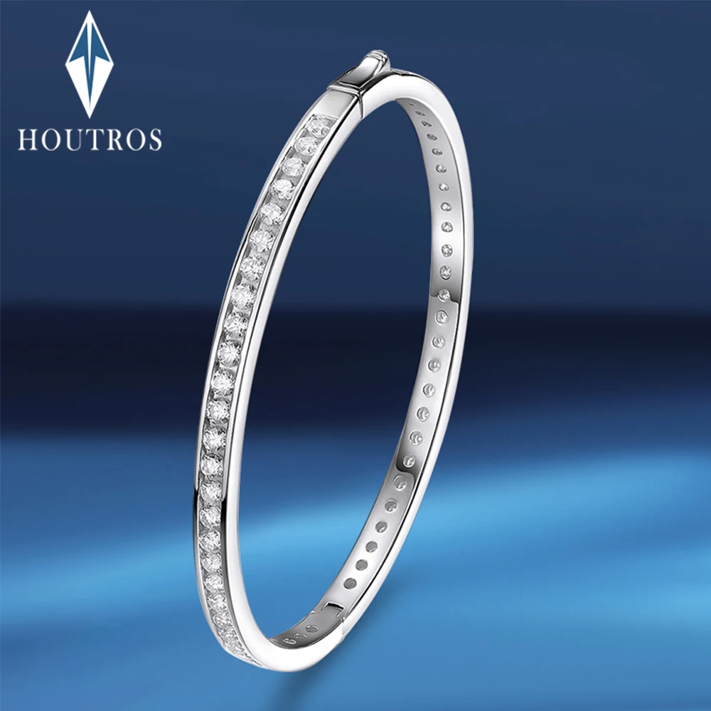 

2.5mm D Color All Moissanite Bracelet for Women 925 Sterling Silver Spring Buckle Bangle Bracelet Wedding Party Fine Jewelry