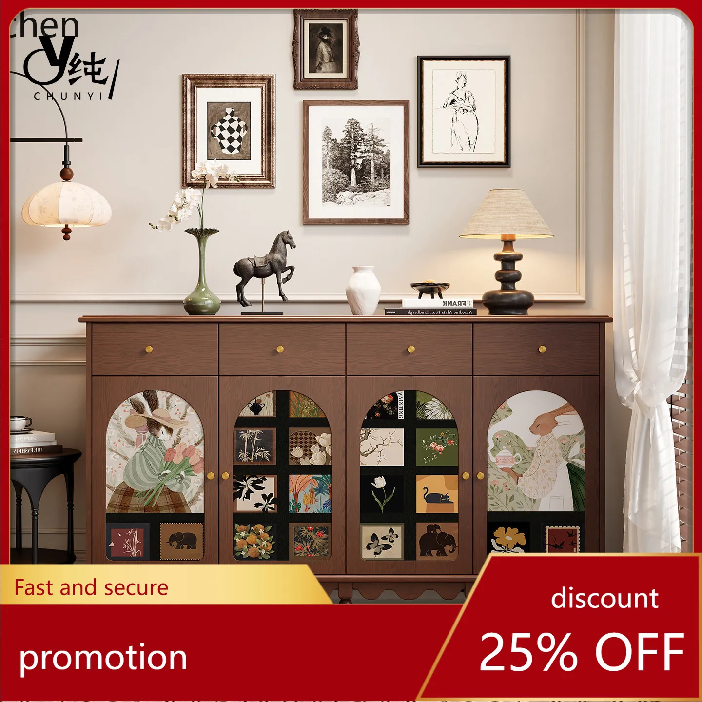 

CZ Vintage Style Solid Wood Sideboard Shoe Cabinet Integrated Entryway Cabinet Living Room Wall Storage Cabinet Chest of Drawers