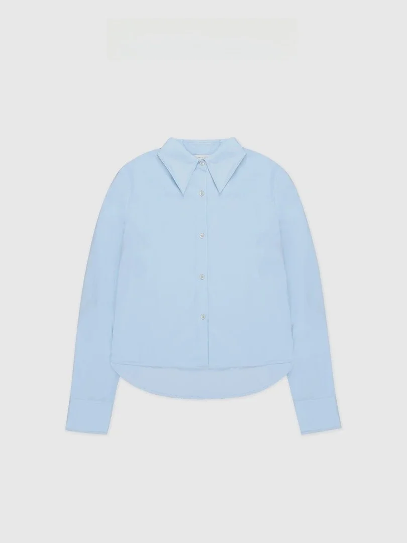 

Fashionable Blue Artist Fishbone Craft Shirt Backatone Commute Style Loose Fit Long Sleeve Women's Shirt Moisture Wicking
