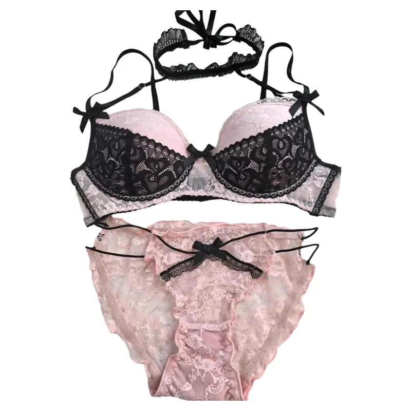 

Женский комплект нижнего белья, кружевной бюстгальтер и трусики, комплект из двух предметов, кружевной пуш-ап с беспроводными нарядами Babydoll