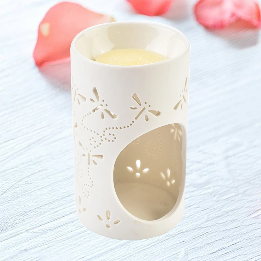 الأبيض السيراميك الشاي ضوء حامل جوفاء اليعسوب نمط مصباح عطر لغرفة المعيشة شرفة الديكور حامل مصباح الشاي