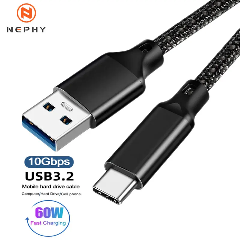 High quality USB3.2 10Gbps Type C Cable USB 3.2 Gen2 Cable Data Transfer USB C SSD Hard Disk Cable 3A PD 60W QC3.0 Fast Charging