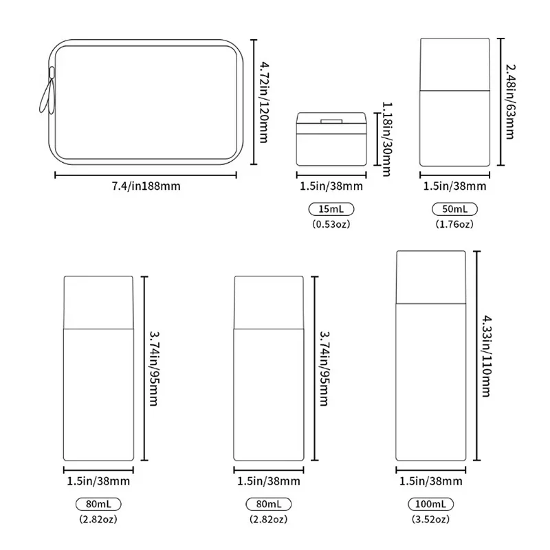 Juego de viaje de botella dividida de cosméticos, bolsa de lavado y maquillaje de EVA, botella dividida portátil y de avión, juego de viaje nórdico