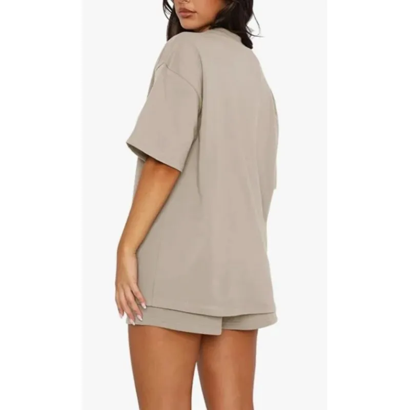 夏カジュアルルーズセットファッション固体 O ネック半袖トップス + ショーツ 2 点セット女性のためのスポーツ服新しい衣装