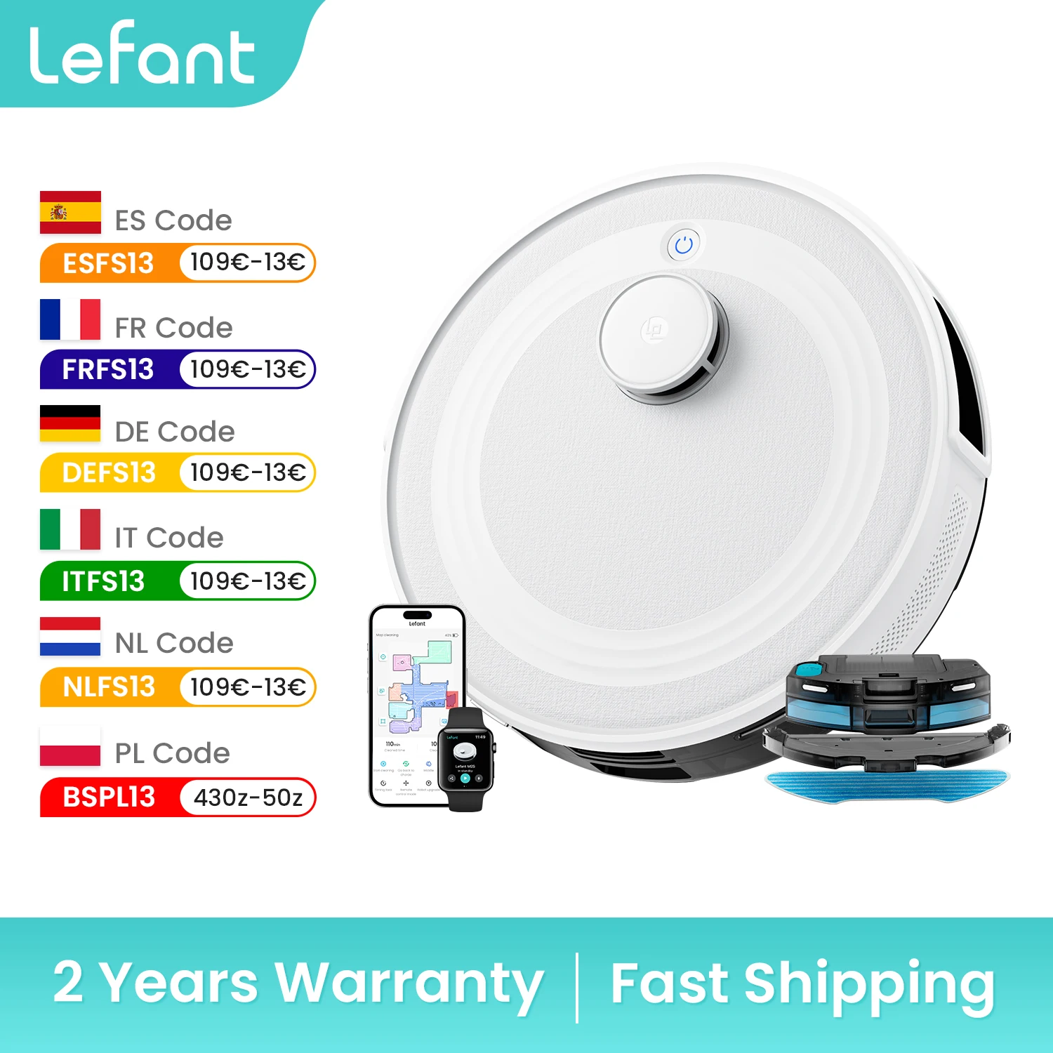 

LEFANT M2 Robot Vacuum Cleaner with Mop, 5500Pa Suction,Laser Navigation dToF, Selected Area Cleaning, Ideal for Pet Hair