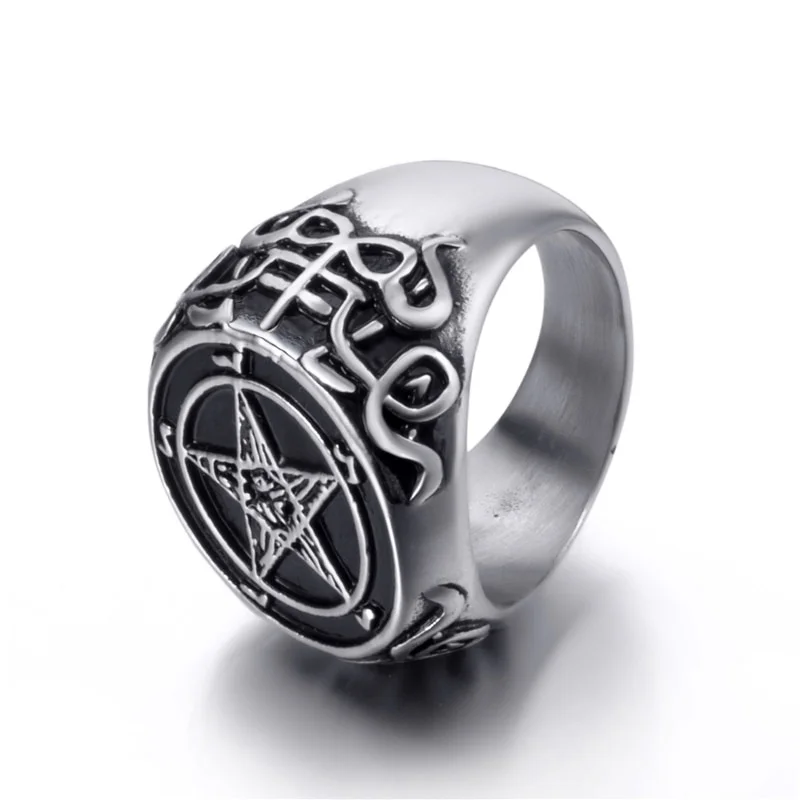 New Man Ring Pentagram Baphomet Goat Sulfur Leviathan Cross Satan Devil Symbol Ring Jewelry  Wholesale