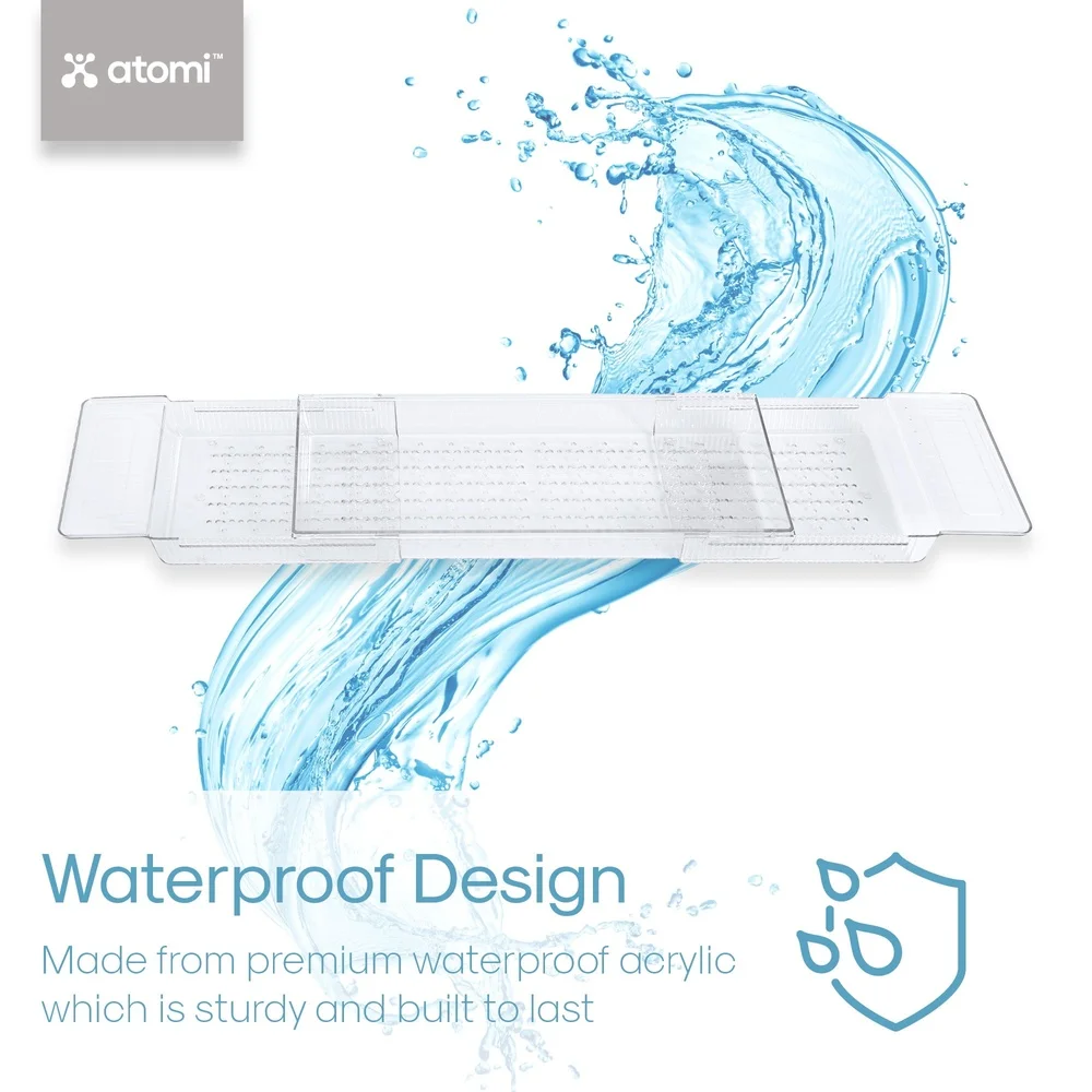 Vassoio per vasca da bagno regolabile in acrilico Vassoio per vasca espandibile Vassoio per spa impermeabile Facile da pulire Organizzatore da bagno multiuso portatile con drenaggio