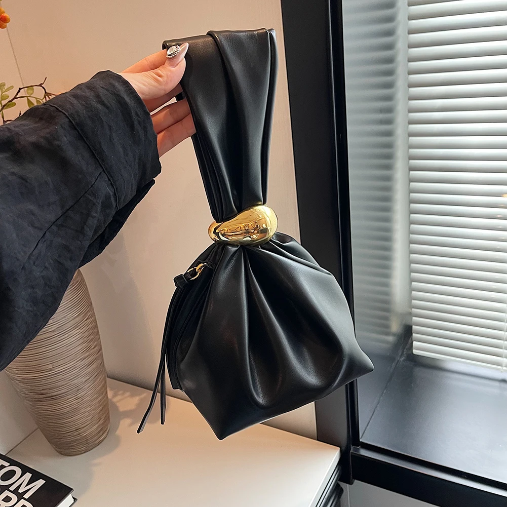 Vrouwen PU Designer Tote Handtas Grote Capaciteit Chique Hobo Tas Ritssluiting Mini Emmer Tas Effen Kleur Draagbare Slouchy Portemonnee