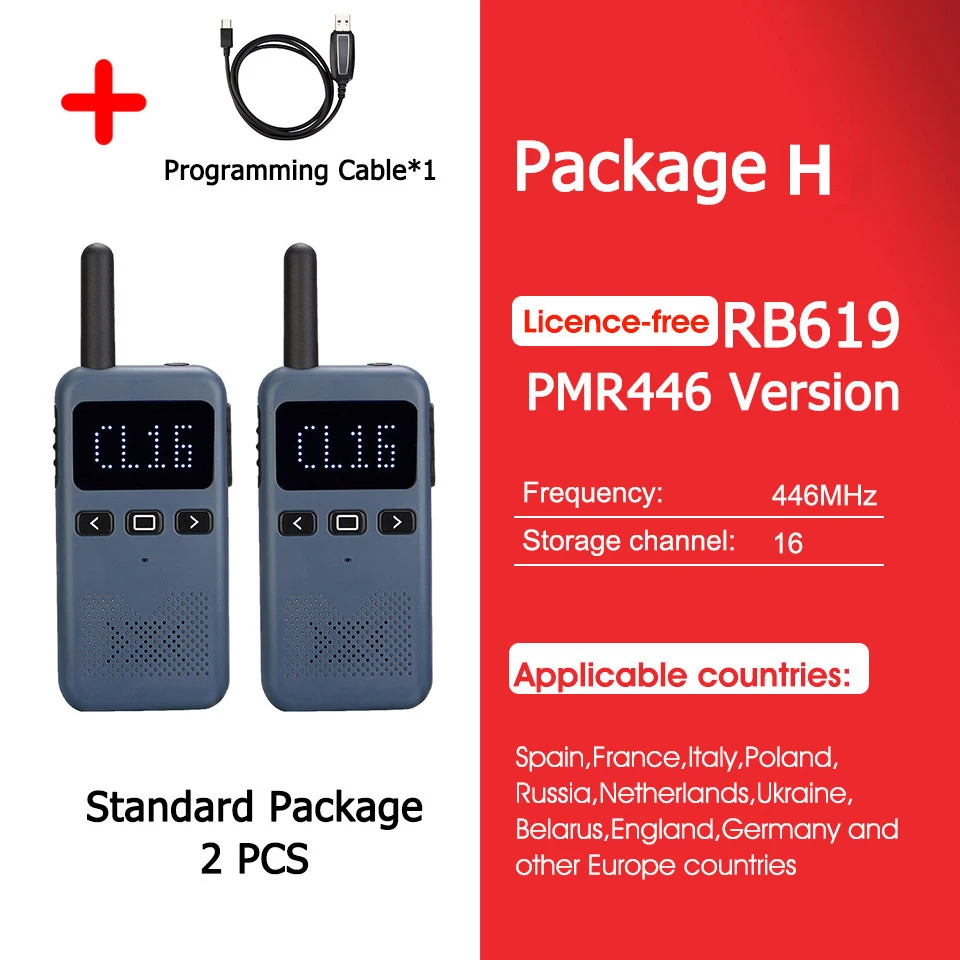 Retevis RB619 Mini walkie-talkie PMR446/FRS, 1650 mAh, draagbaar, met groot bereik, tweewegradio met Type-C-aansluiting, programmeerbaar voor restaurants en hotels