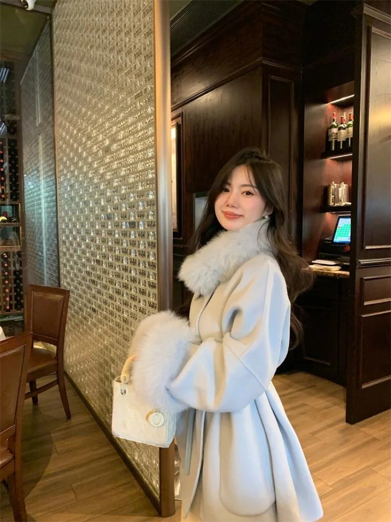 Korean Gentle Fur Woolen Jacket Women Cotton Scarf Temperament Solid Warm Fashion Loose Winter Chic Sweet Female Celebrity Coat