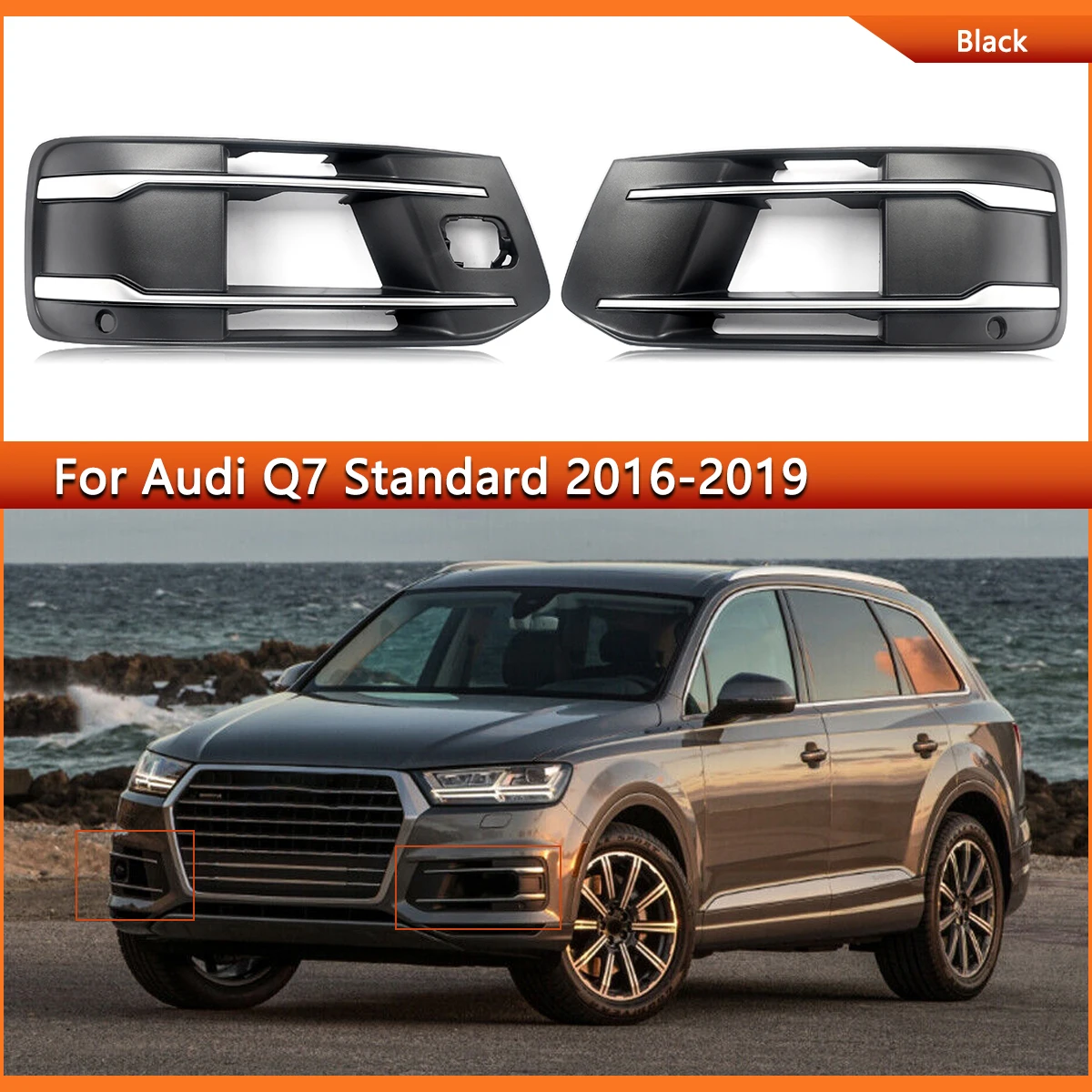 

For Audi Q7 Standard Front Bumper Fog Light Grille Grill Covers Bezel 2016 2017 2018 2019 mesh Accessories