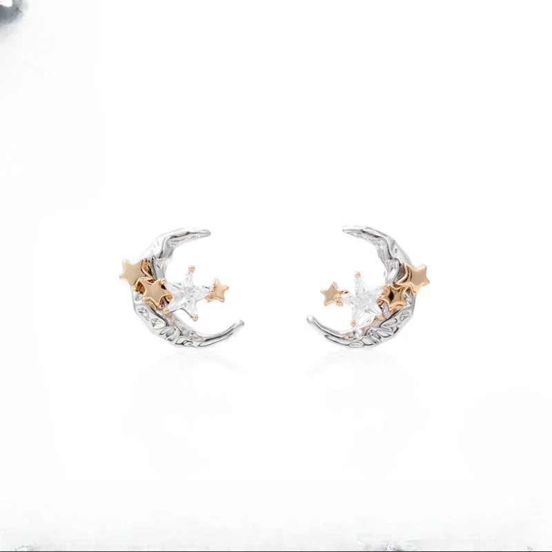 Niche Moon Earrings Actress Moon Earrings Silver Needle Anti-Allergy Advanced Sense Small Earrings