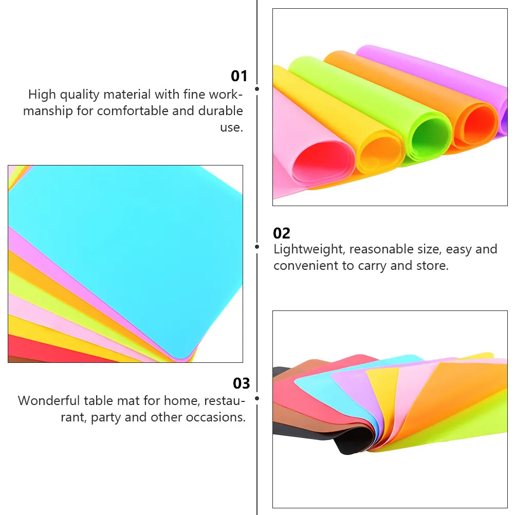 3Pcs Kids Silicone Place-Mat Colorful Soft Heat Resistant Skid Proof Table Mat for Home Restaurant Party Use