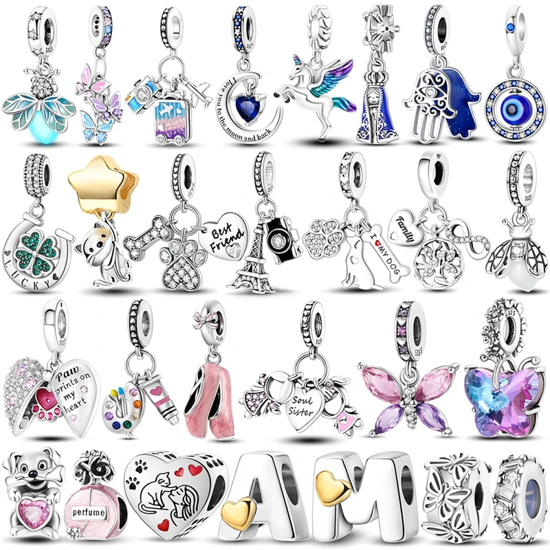 2024 Heißer Verkauf Charms Perle 925 Sterling Silber Rosa Schmetterling Leuchtende Glühwürmchen Baumeln Fit Armband Halskette DIY Schmuck