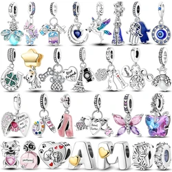 2024 Hot Sale Charms Bead 925 Sterling Silver Pink Butterfly Luminous Firefly Dangle Fit Bracelet Necklace DIY Jewelry