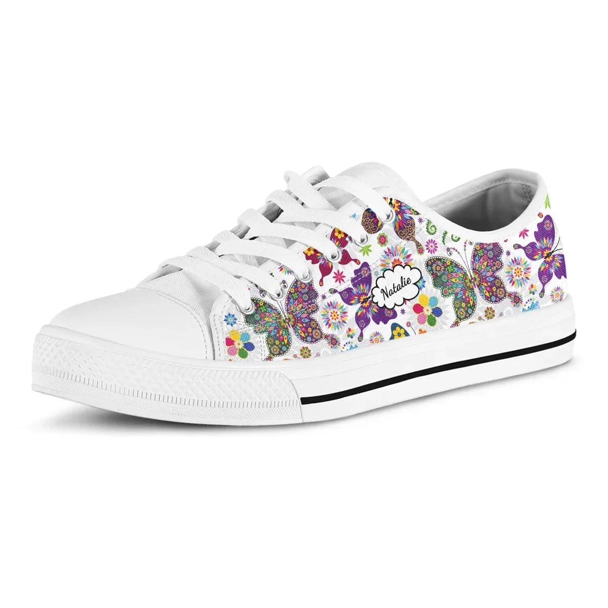 Women Colorful Butterfly Print Canvas Sneakers Comfortable Shoes Flats Casual Women White Black Walking Shoes Zapatillas