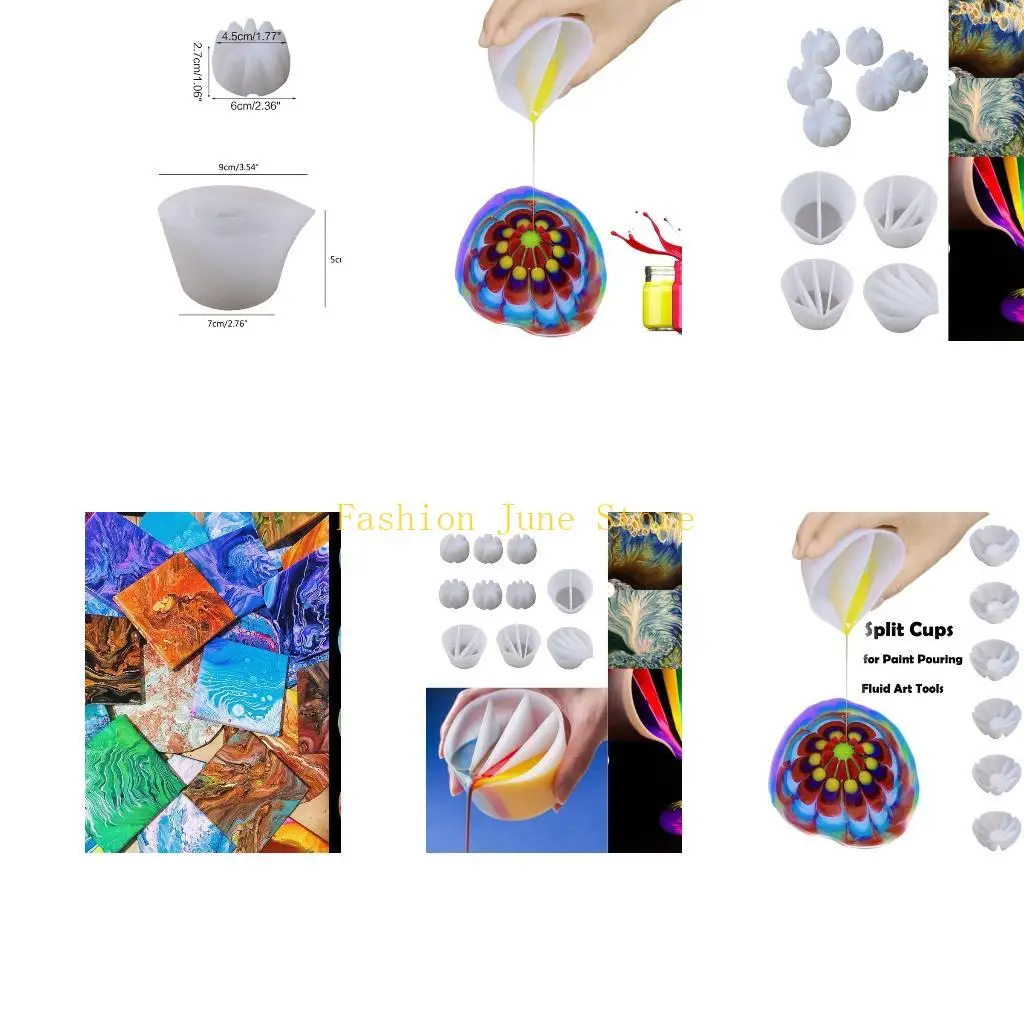 N5KA Silicone Split Cup 2/3/4/5 Chambers Reusable Silicone Pouring Divided Cups10Pcs/set for Fluid Art Acrylic Paint Resin DIY