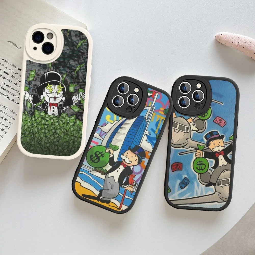 Trend Cartoon Dollar Alec Monopoly  Phone Case Hard Leather For iPhone 14 13 12 Mini 11 14 Pro Max Xs X Xr 7 8 Plus Fundas