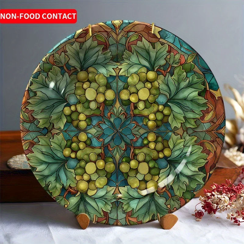 An Elegant European Vintage Floral Grape Leaf Plate - in Green, Brown, And Beige - Made of Porcelain, Suitable for Dining