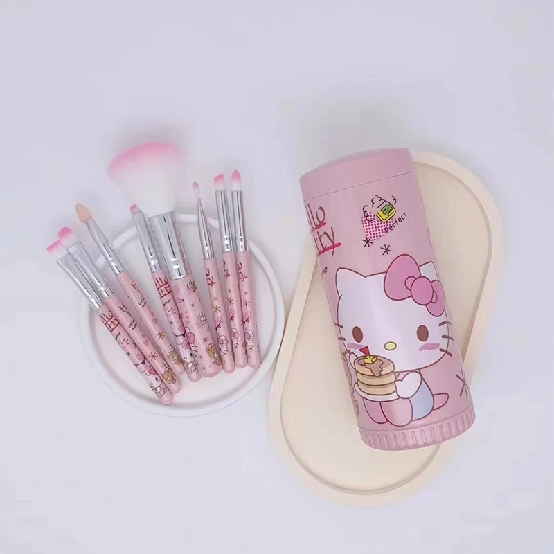 8Pcs Hello Kitty Makeup Brush Cartridge Set Powder Blusher Eyebrow Lip Brush Eye Shadow Brush Profile Brush Beginner Beauty Tool