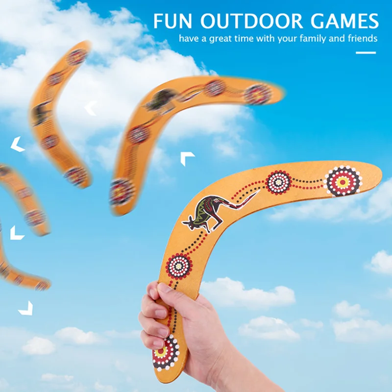 Boomerang de Madeira com Estampa de Canguru em V, Acessório Esportivo para Arremesso ao Ar Livre, Interativo para Festas em Praia e Jardim, Treinamento Lúdico para Vários Jogadores