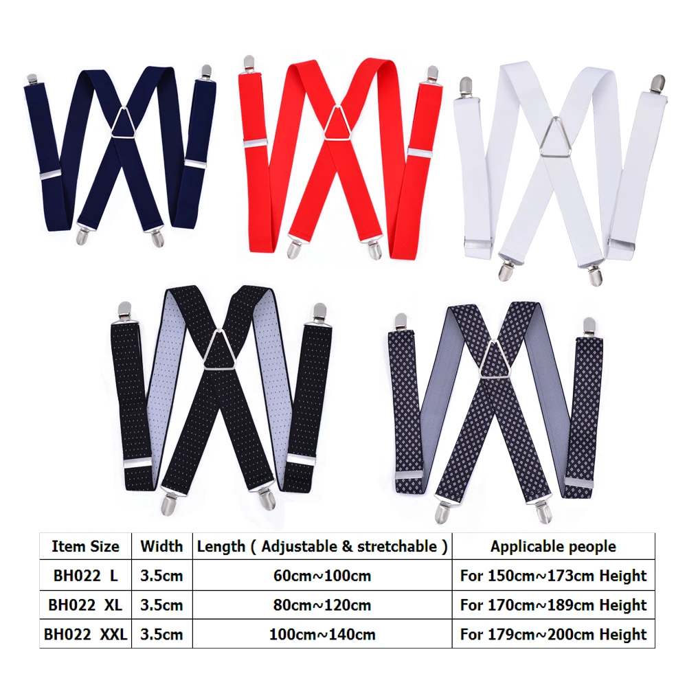 Solid Large Suspenders big Men Adjustable Elastic X Back Pants Women Suspender for Trousers 3.5 cm Clips grey navy blue black