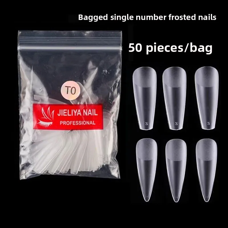 Long Stiletto Half Matte False Nail Tips 50 Pieces Single Size Refill Pack Soft Gel Fake Nail Tips Size 0 to Size 5