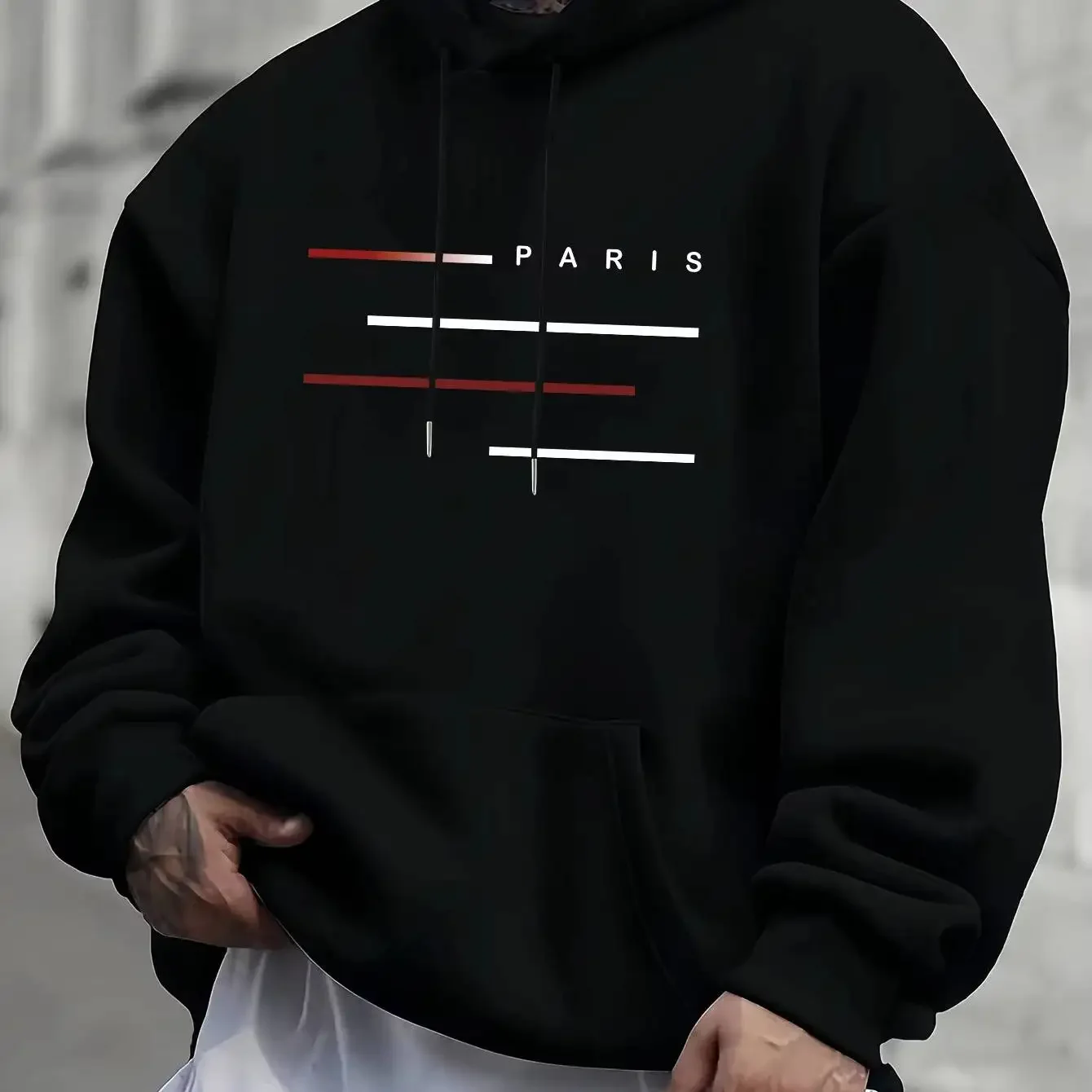 Casaco tipo sweatshirt com fecho, de manga comprida e corte folgado, para homem e mulher, com padrões em inglês e linhas, feito de um tecido quente e 