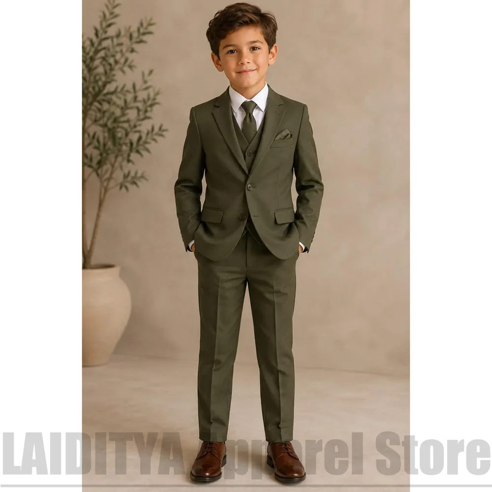 Fashion Boys Suit Blazer Vest Pants Single Breasted Kids Wedding Page Boy Formal Birthday Graduation Gentleman Outfit 3 Piece