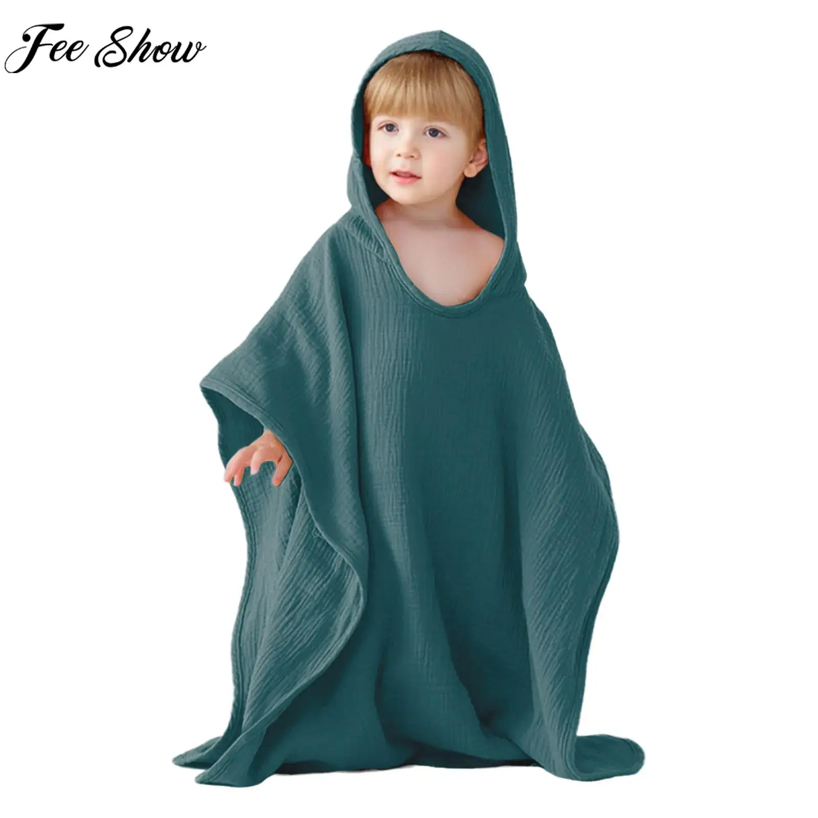 

Baby Solid Color Cotton Bath Towel Bathrobe Hooded Cape Water Absorbing Swim Cover Up for Bathing Beach Pool Swimming Sunscreen