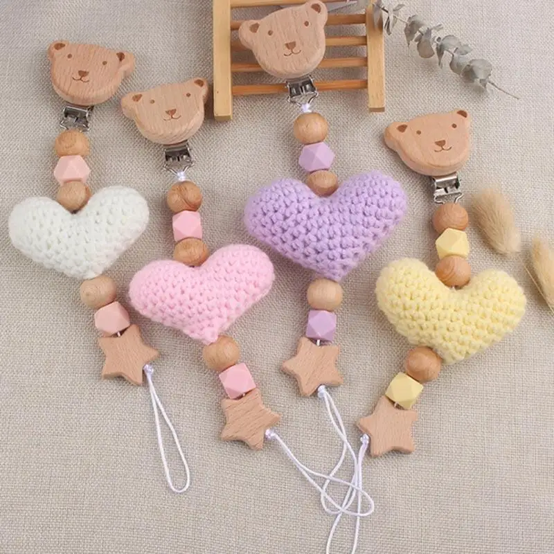 

E06F Safe Clip Bear Designings Pacifier Clip Teether Toy Hold Convenients Pacifier Chain Lightweight Clip for Infants