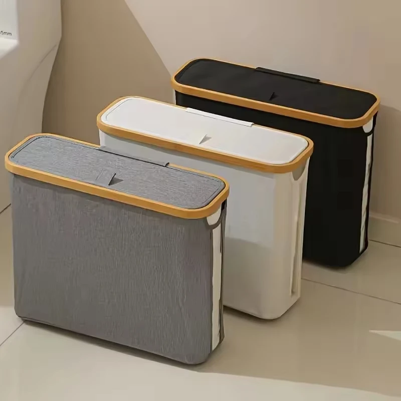 1 Storage Basket, Storage Shelf, Large Paper Holder, 12 Rolls of Toilet Paper, Storage Rack with Lid, Oxford Cloth + Bamboo Stor